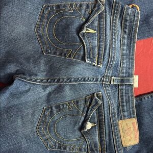 Womens Vintage True Religion Becky Flap Pockets Flare Jeans